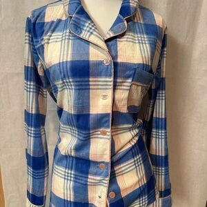 Elegant Blue and Cream Plaid Women's Pajama Set